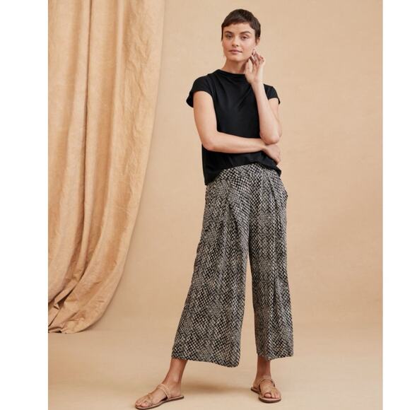 GARNET HILL Rhea EcoVero Cropped Wide Leg Pants in Black & White Women’s Large - Picture 1 of 7